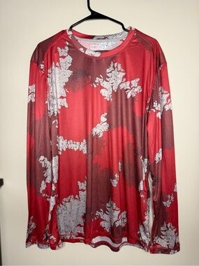 Reel Legends Red and White Camouflage Performance Top